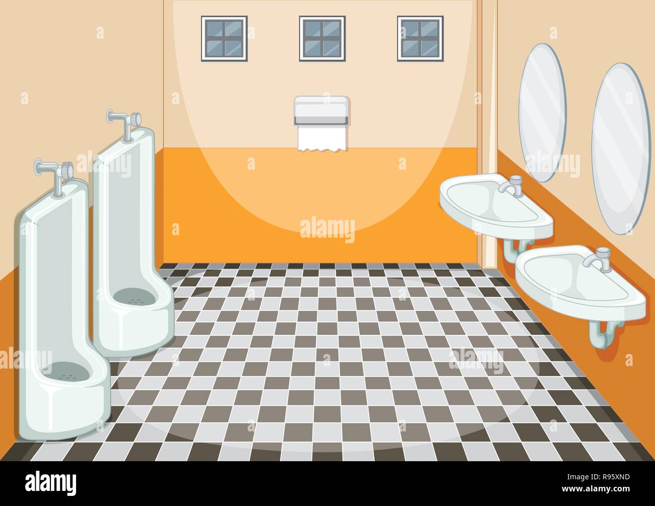Interior design of male toilet illustration Stock Vector