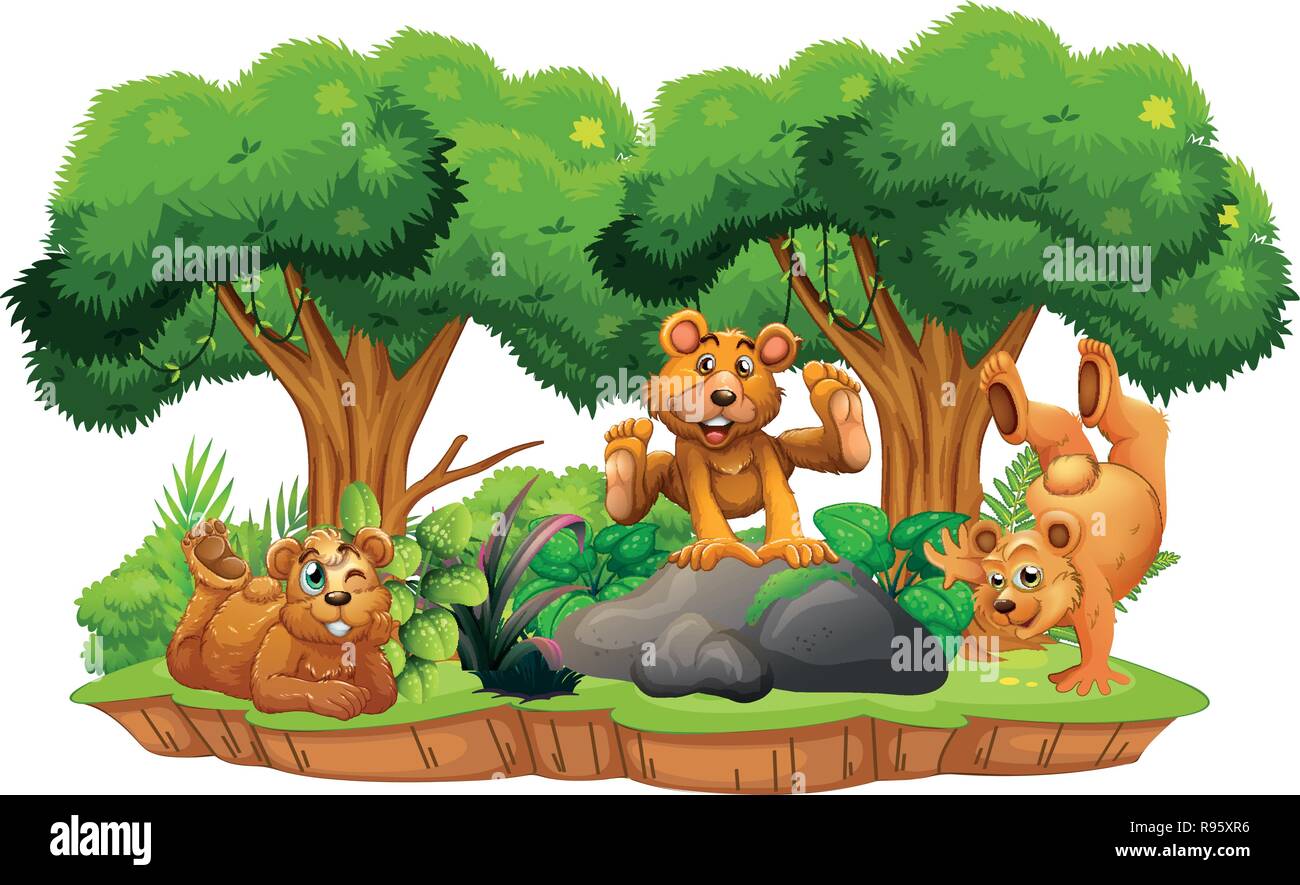 Bear on isolated jungle island illustration Stock Vector