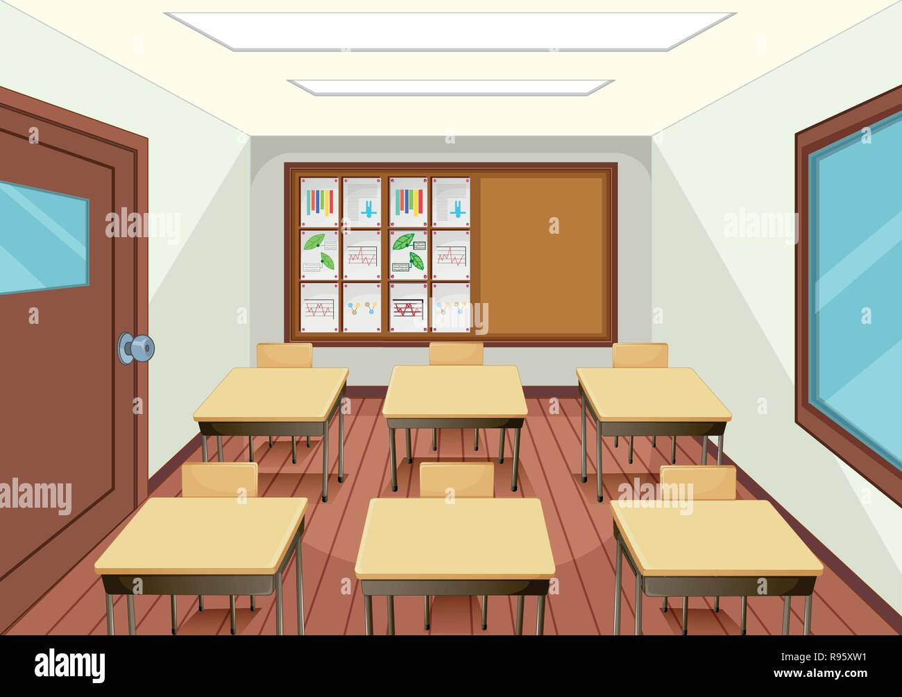 Empty classroom interior design illustration Stock Vector