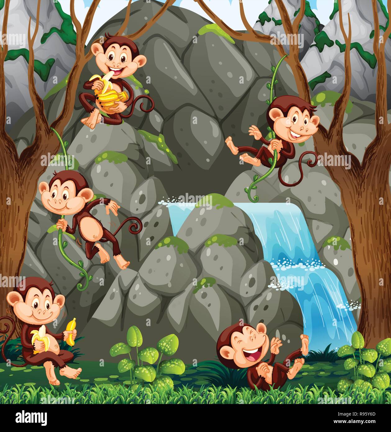 Wild monkey in nature illustration Stock Vector Image & Art - Alamy