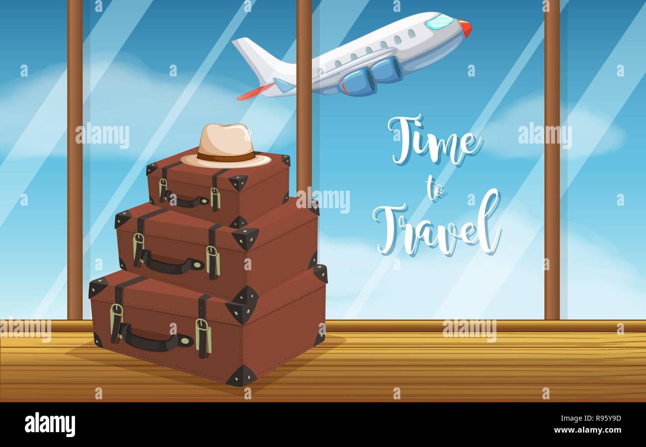 Vintage luggage at airport background illustration Stock Vector Image ...