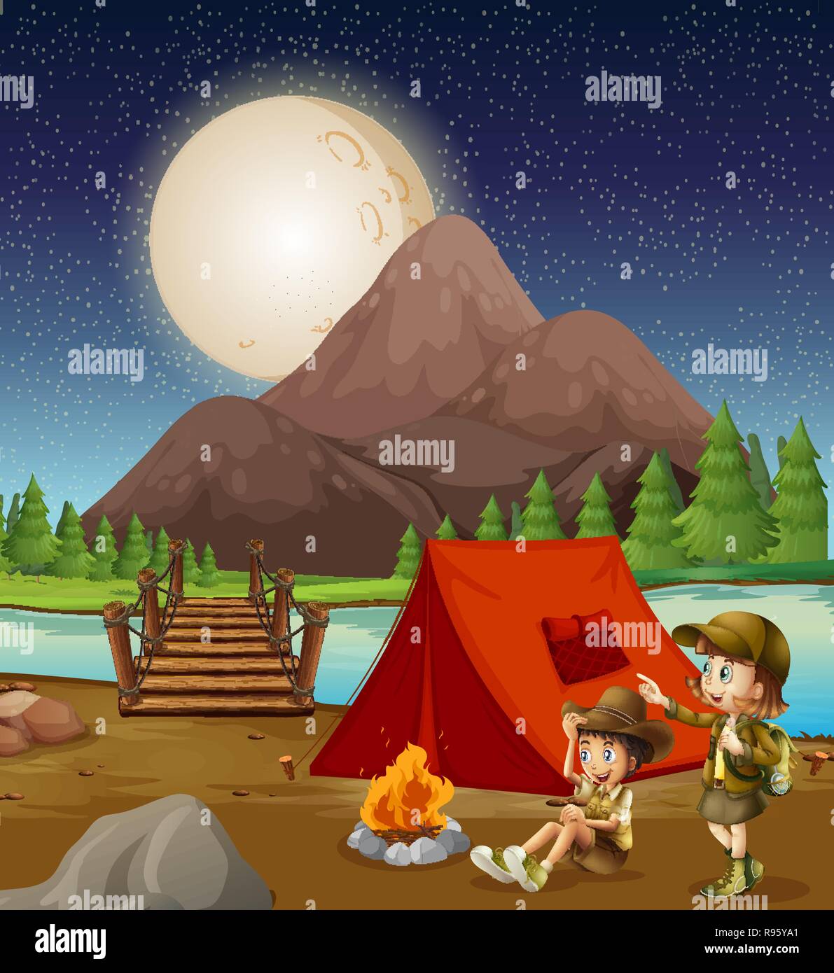Kids camping in nature illustration Stock Vector Image & Art - Alamy
