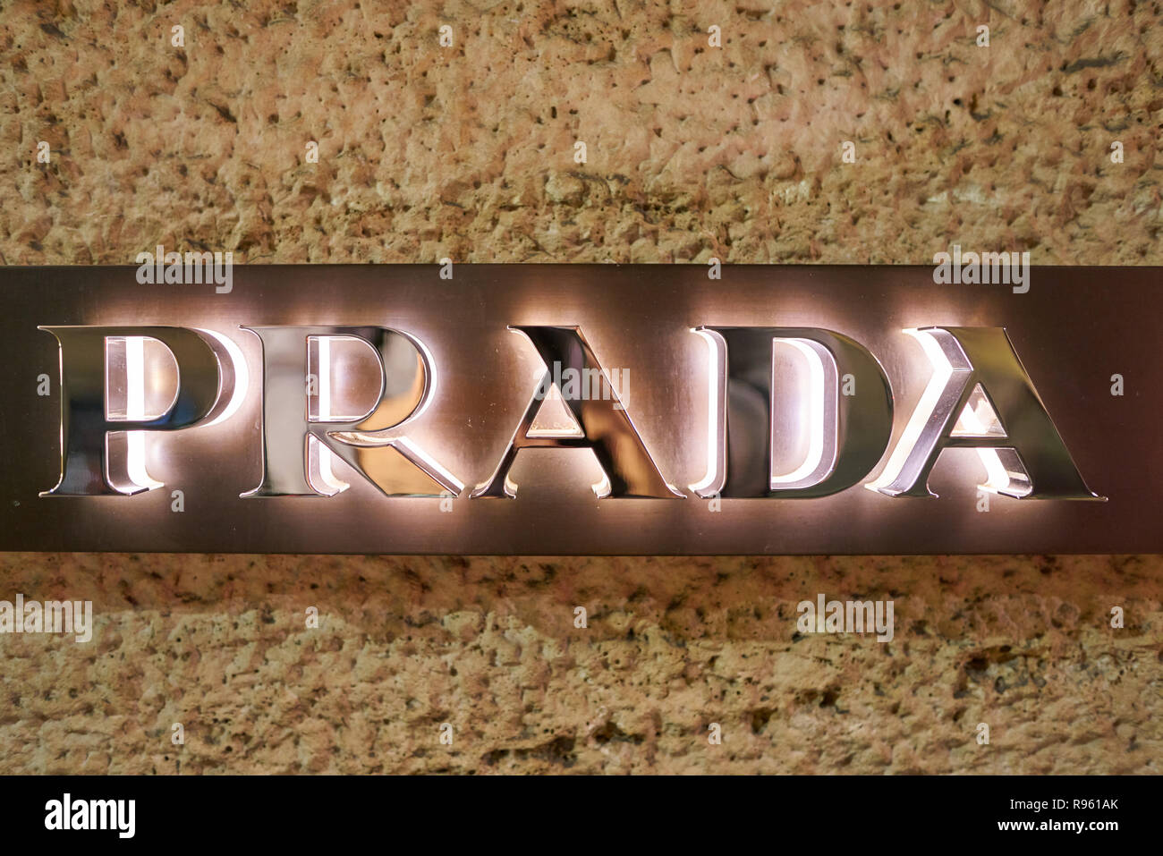 MILAN, ITALY - CIRCA NOVEMBER, 2017: close up shot of Prada sign at a store  in Milan. Prada S.p.A. is an Italian luxury fashion house Stock Photo -  Alamy