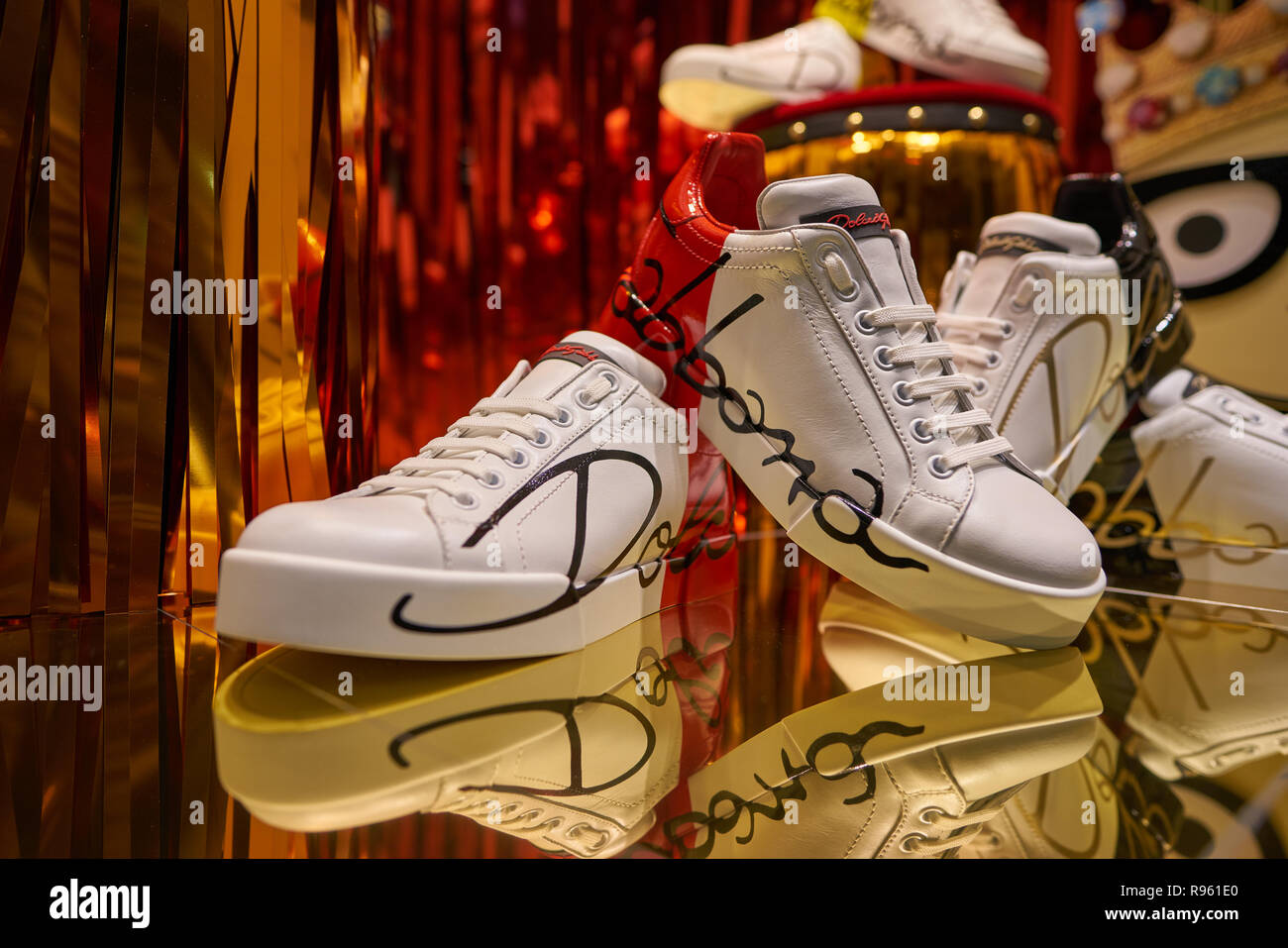 MILAN, ITALY - CIRCA NOVEMBER, 2017: shoes on display at Dolce & Gabbana store in Milan. Dolce & Gabbana is an luxury fashion house Stock Photo - Alamy