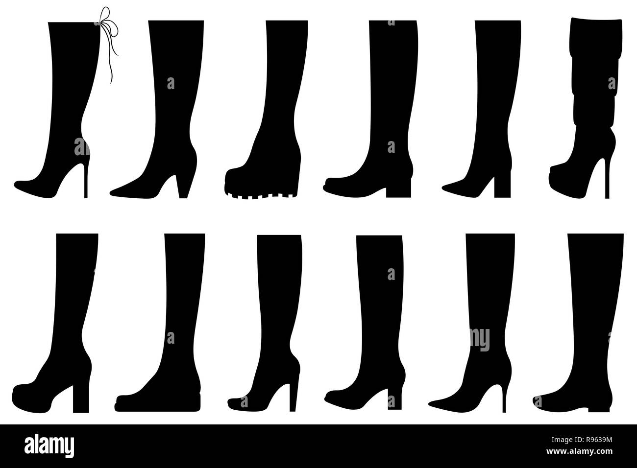 Set of different boots isolated on white Stock Photo