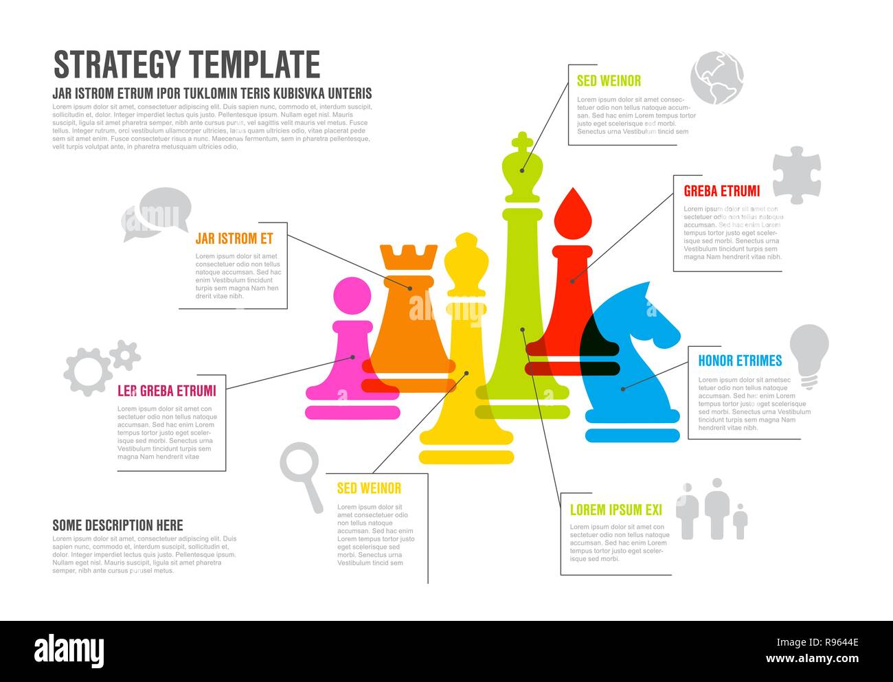 Vector business strategy infographic template with colorful chess ...