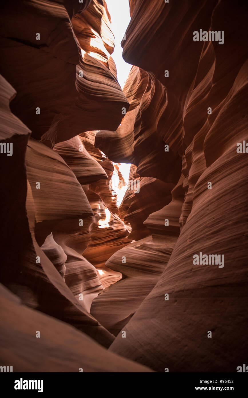 Scenic beauty of the famous Antelope Canyon in Arizona. It is a slot canyon on the Navajo land. It is one of the most adventurous places in Arizona an Stock Photo