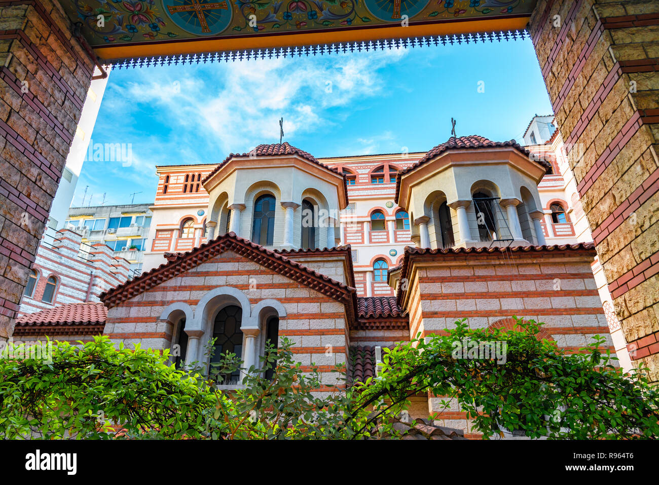 Church architecture of Saint Dimitros, religious landmark building  in Thessaloniki city of Greece - Europe Stock Photo