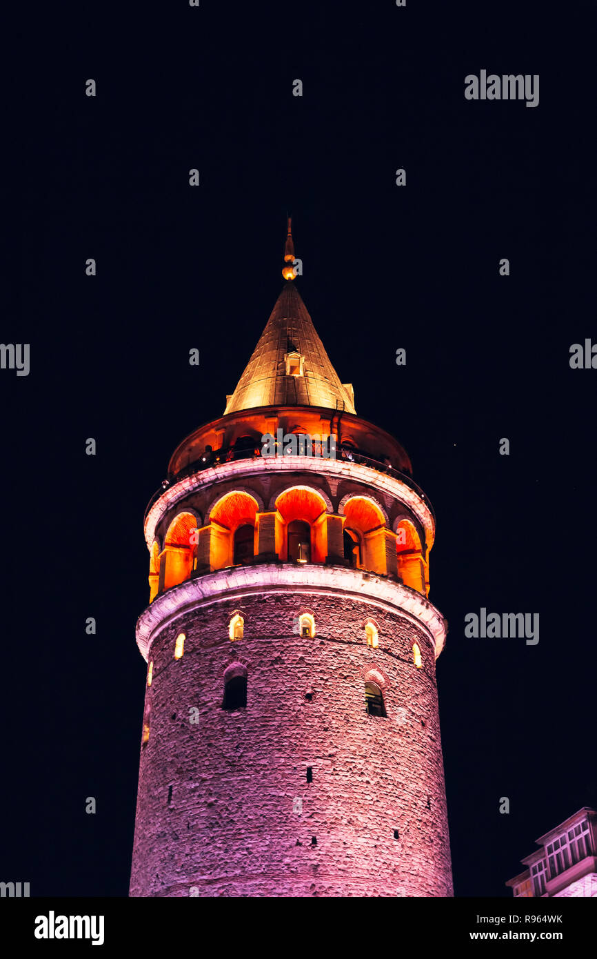 The famous Galata Tower at night, Istanbul, Turkey Stock Photo - Alamy