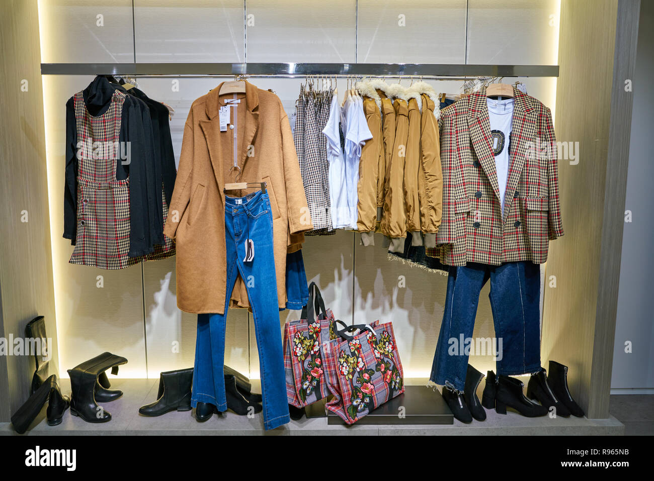 MILAN, ITALY CIRCA NOVEMBER, 2017 inside a Mango flagship shop in Milan. MANGO is a Spanish