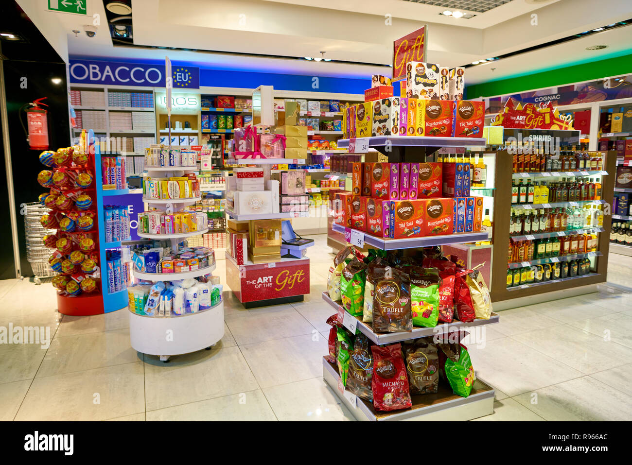WARSAW, POLAND CIRCA NOVEMBER, 2017 inside Duty Free store at Warsaw Chopin Airport Stock
