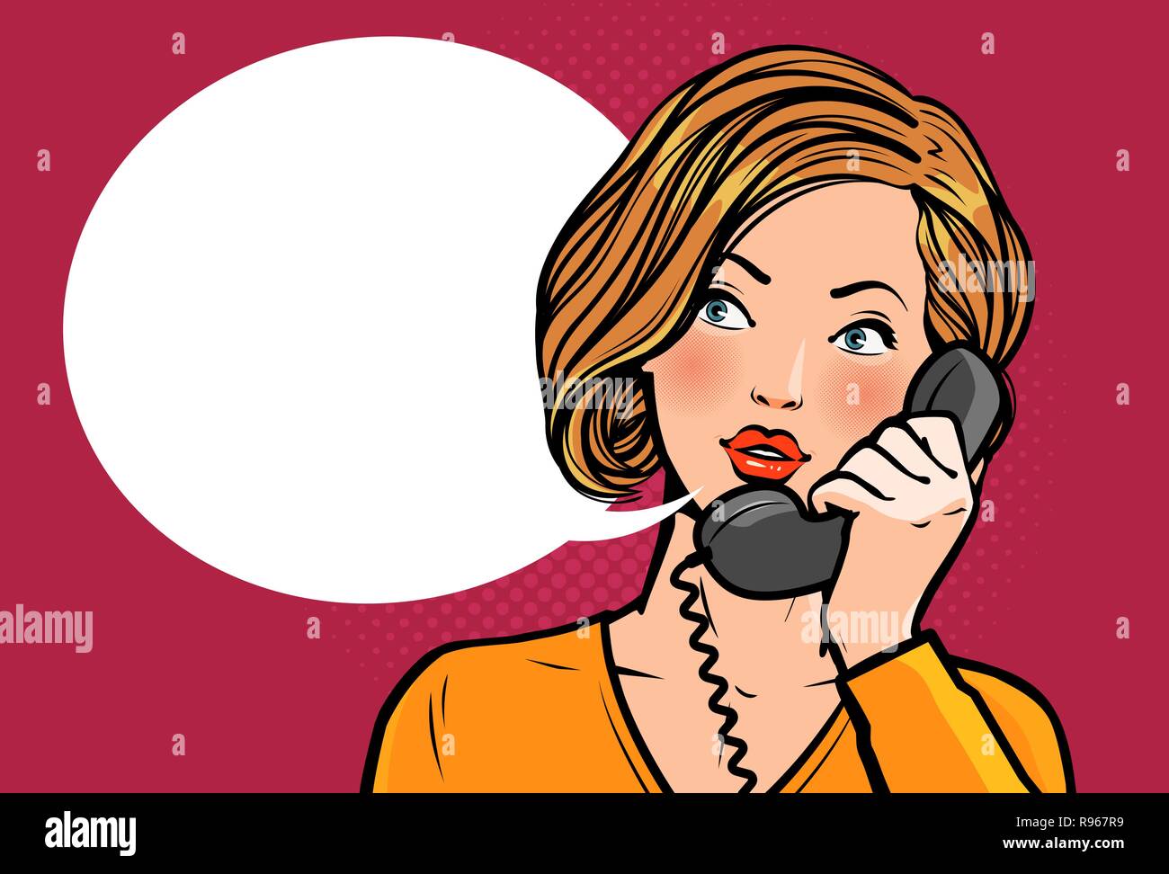 Girl or young woman talking on the phone. Telephone conversation. Vector illustration Stock Vector