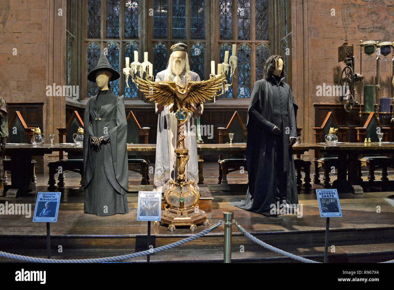 Professors Dumbledore, Snape, and Mcgonagall the Harry Potter Studios at Leavesden, London, UK Stock Photo