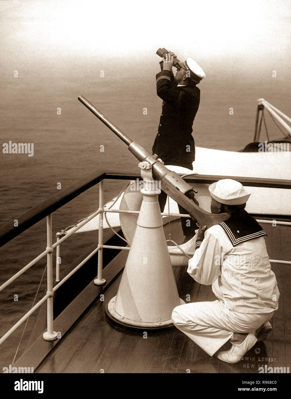 Anti-aircraft gun practice.  Photo taken on one of the converted yachts now being used in the Naval Reserve.  Ca.  1918.    This archival print is available in the following sizes:    8' x 10'   $15.95 w/ FREE SHIPPING  11' x 14' $23.95 w/ FREE SHIPPING  16' x 20' $59.95 w/ FREE SHIPPING  20' x 24' $99.95 w/ FREE SHIPPING    * The American Photoarchive watermark will not appear on your print. Stock Photo