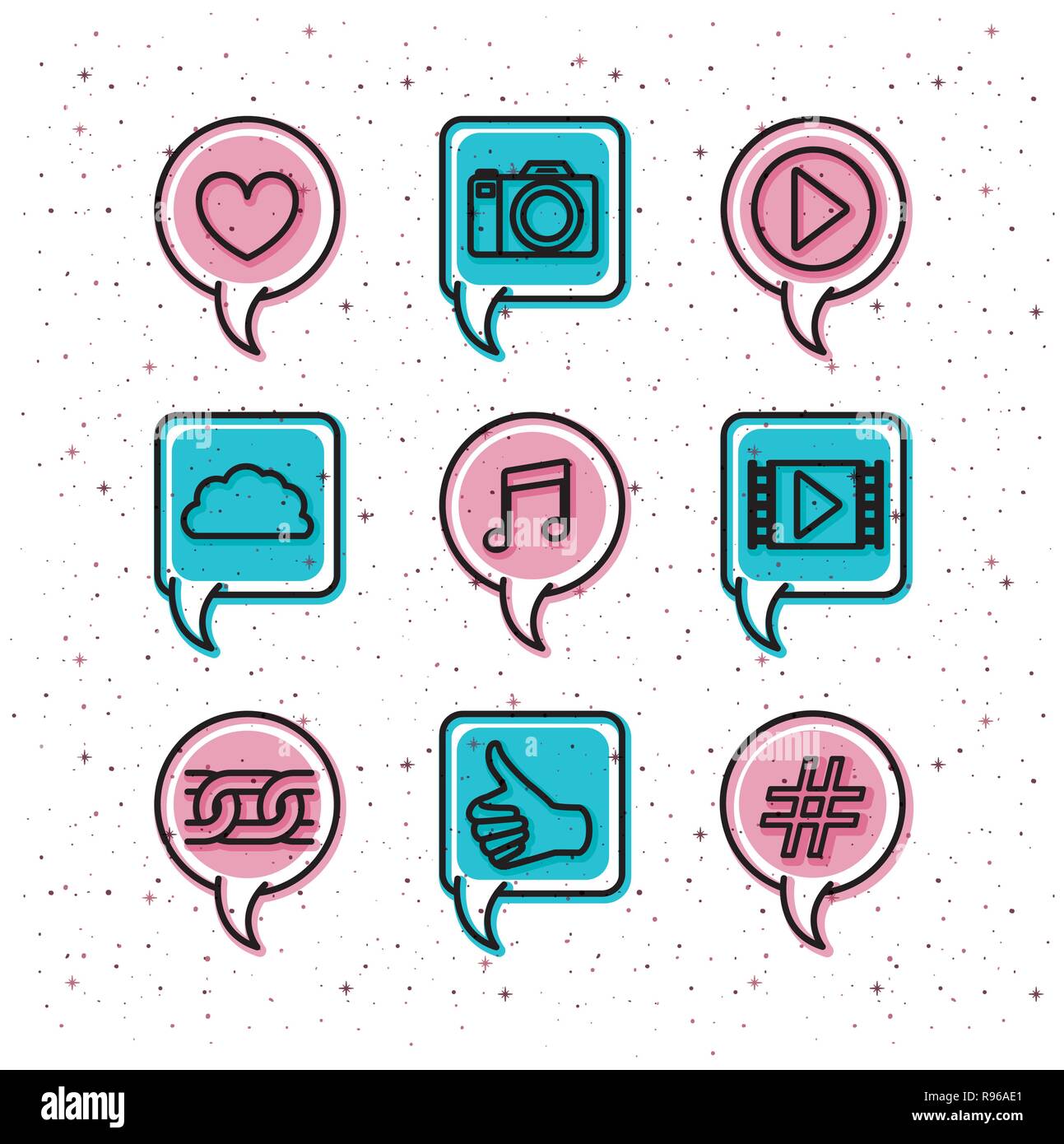 speech bubbles with social media trend set icons Stock Vector Image ...