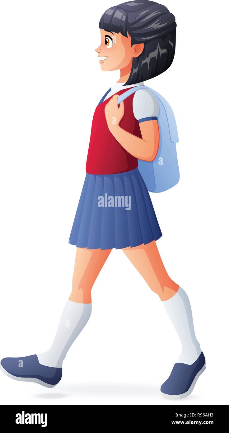 Young girl walking with backpack. Isolated vector illustration Stock Vector  Image & Art - Alamy