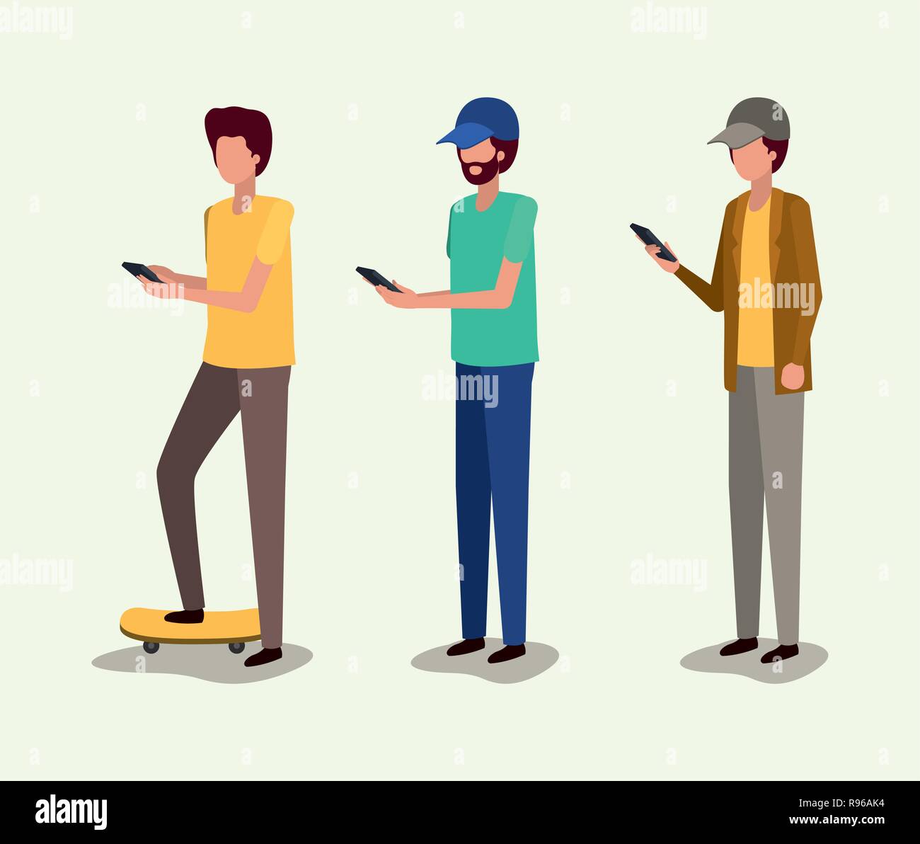 group of young men using smartphone Stock Vector Image & Art - Alamy