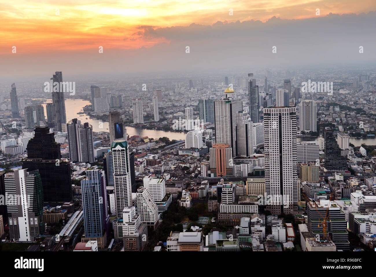 Sunset over the Chao Phraya River with beautiful city views of Bangkok. Stock Photo