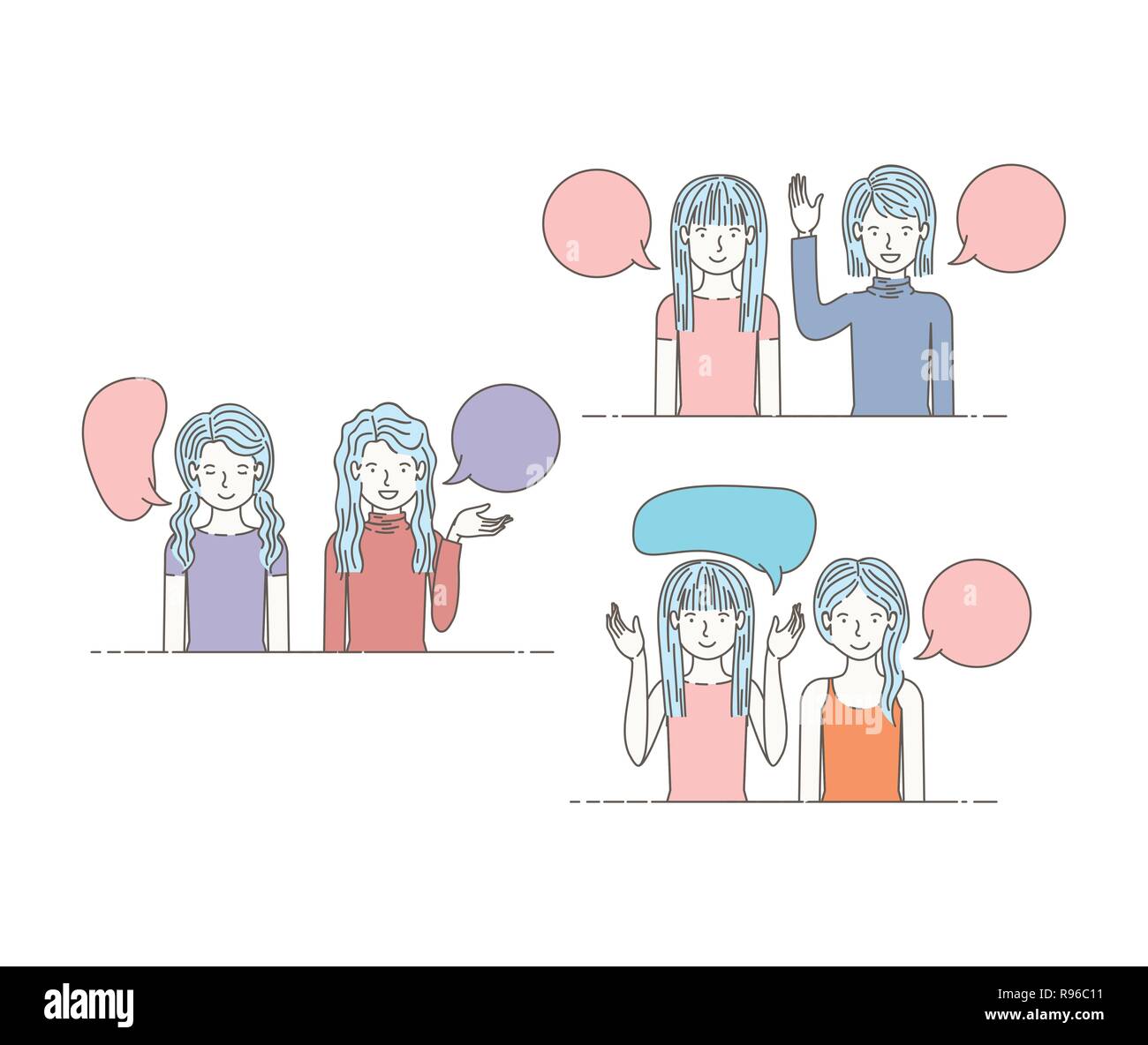 group of girls with speech bubbles avatars characters Stock Vector ...