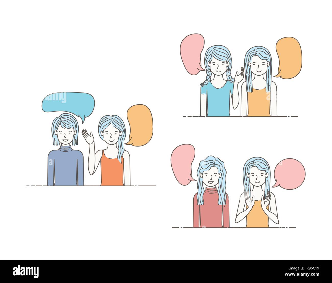 group of girls with speech bubbles avatars characters Stock Vector ...