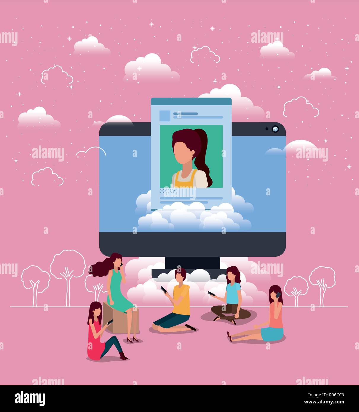 Female using desktop computer Stock Vector Images - Alamy