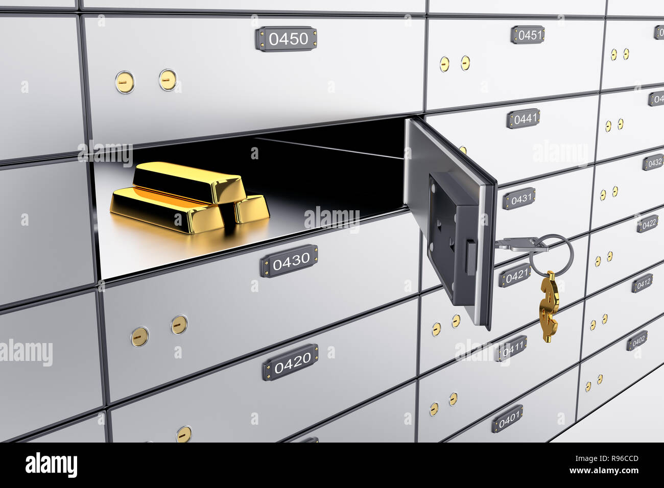 3D safe deposit boxes with open one safe cell Stock Photo Alamy