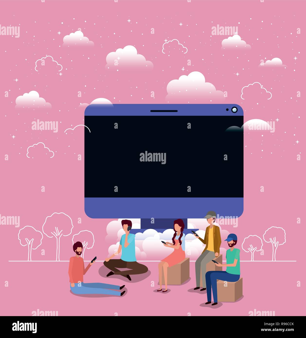 social community using smartphones with computer Stock Vector Image ...