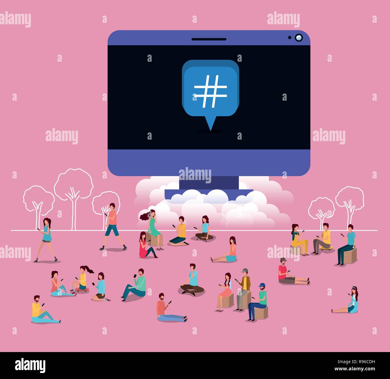 Female using desktop computer Stock Vector Images - Alamy