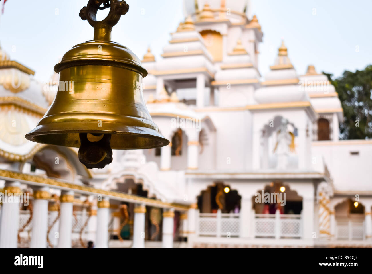 Ring bells in temple. Golden metal bell isolated. Big brass Buddhist bell  of Japanese temple. Ringing bell in temple is belief auspicious. Bangkok,  Th Stock Photo - Alamy