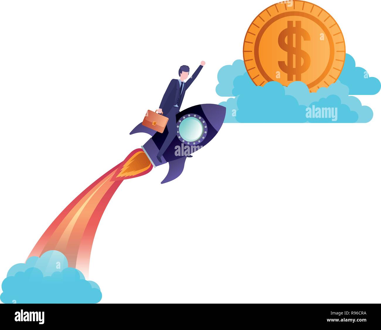 businessman on rocket and coin avatar character Stock Vector Image ...