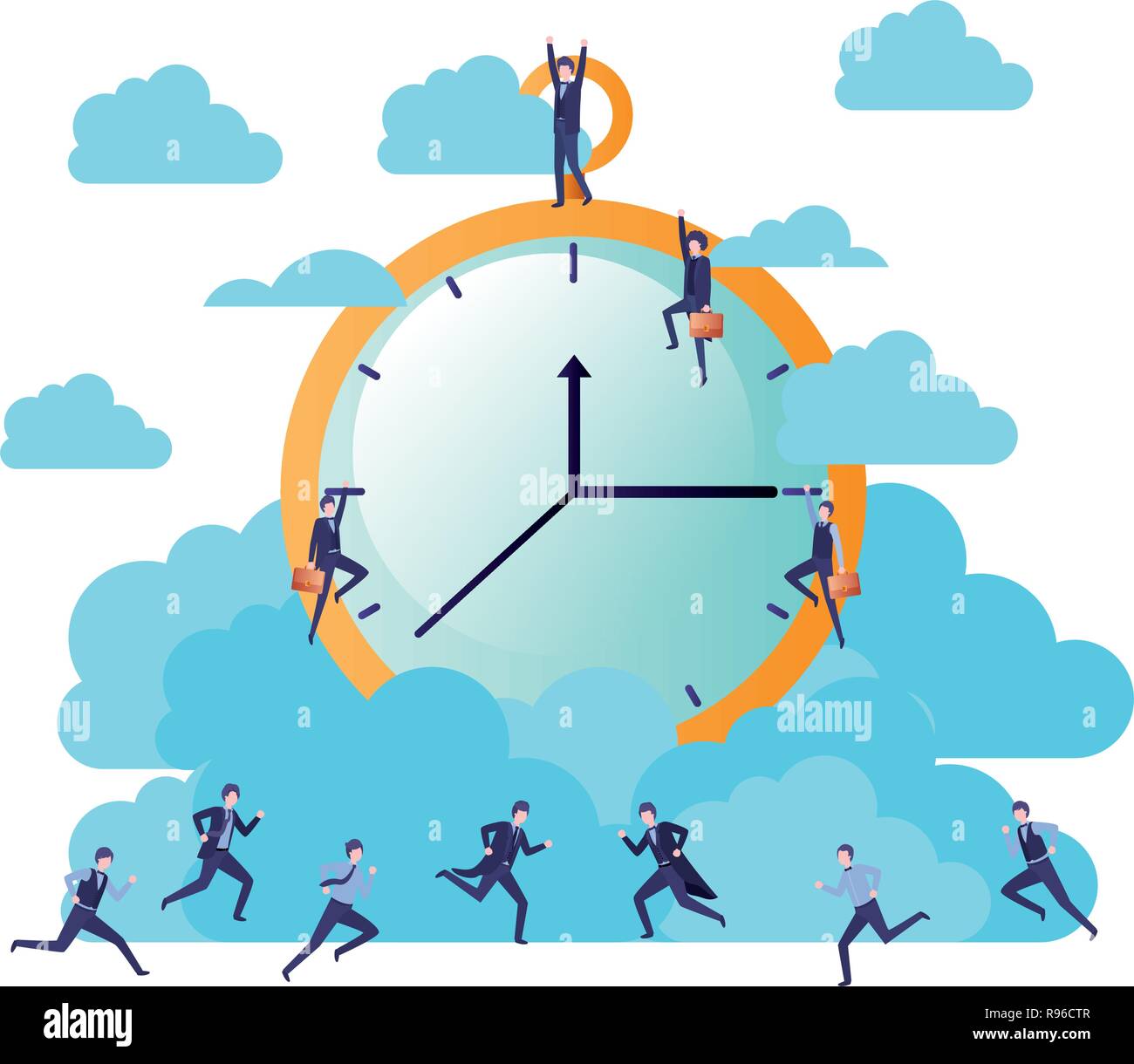 businessmen with clock and clouds avatar character Stock Vector Image ...