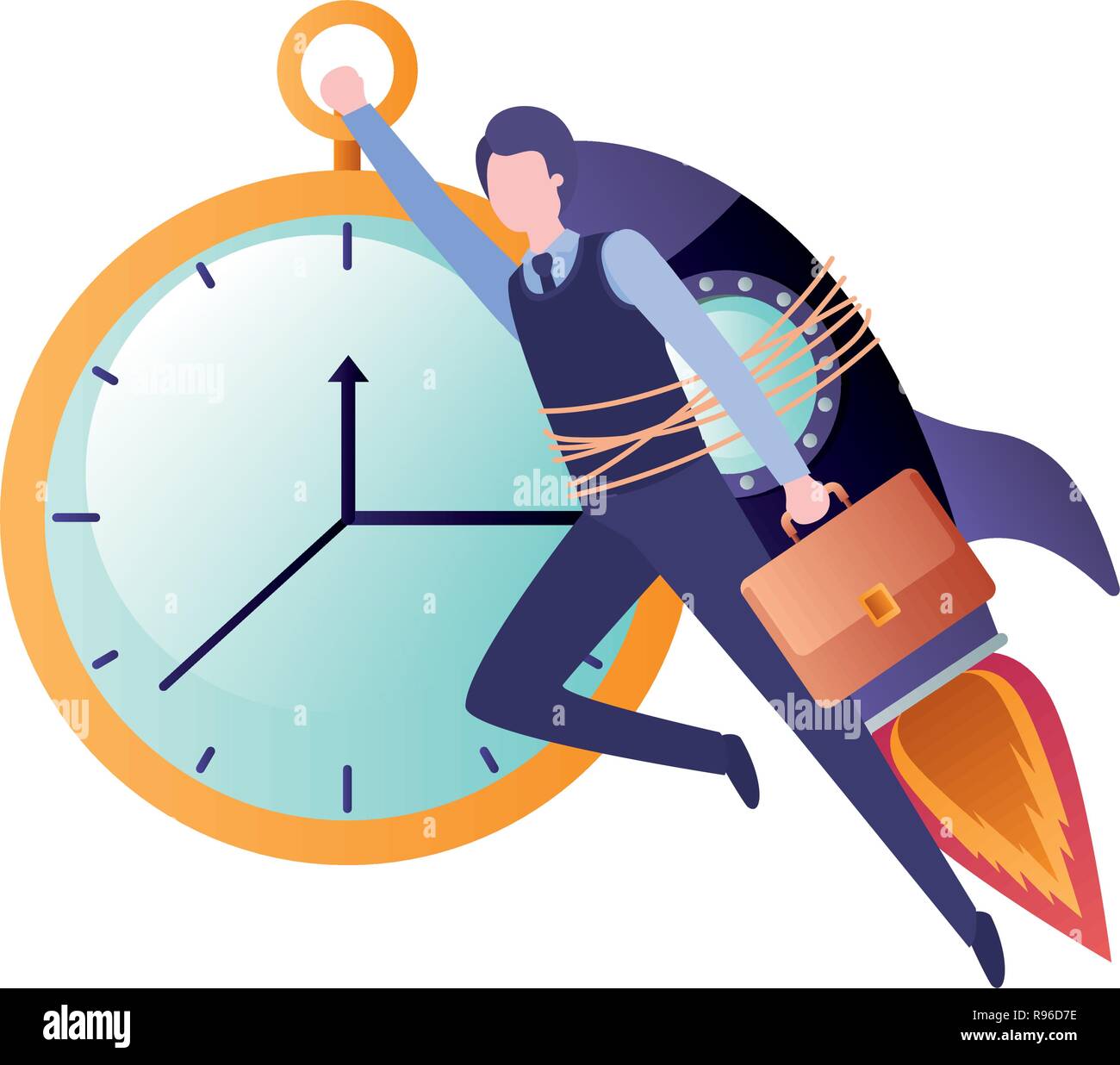 businessman on rocket and clock avatar character Stock Vector Image ...