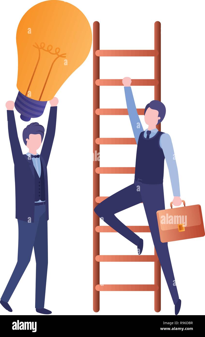 businessmen with stair and light bulb avatar character Stock Vector ...