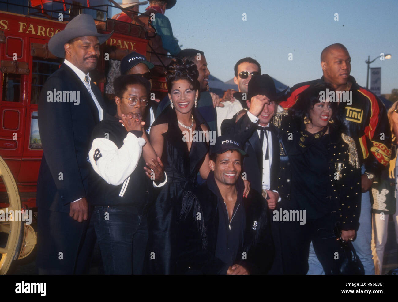 HOLLYWOOD, CA - MAY 12: (L-R) Actors Charles Lane, Salli Richardson, Tone Loc, director Mario Van Peebles, actors Billy Zane and Stephen Baldwin attend the 'Posse' Premiere on May 12,1993 at the Cinerama Dome in Hollywood, California. Photo by Barry King/Alamy Stock Photo Stock Photo