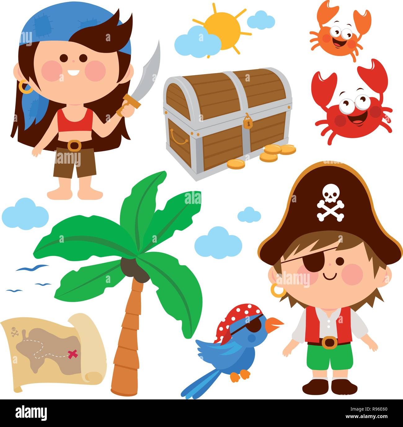 Vector set of children dressed as pirates and other pirate theme  illustrations Stock Vector Image & Art - Alamy