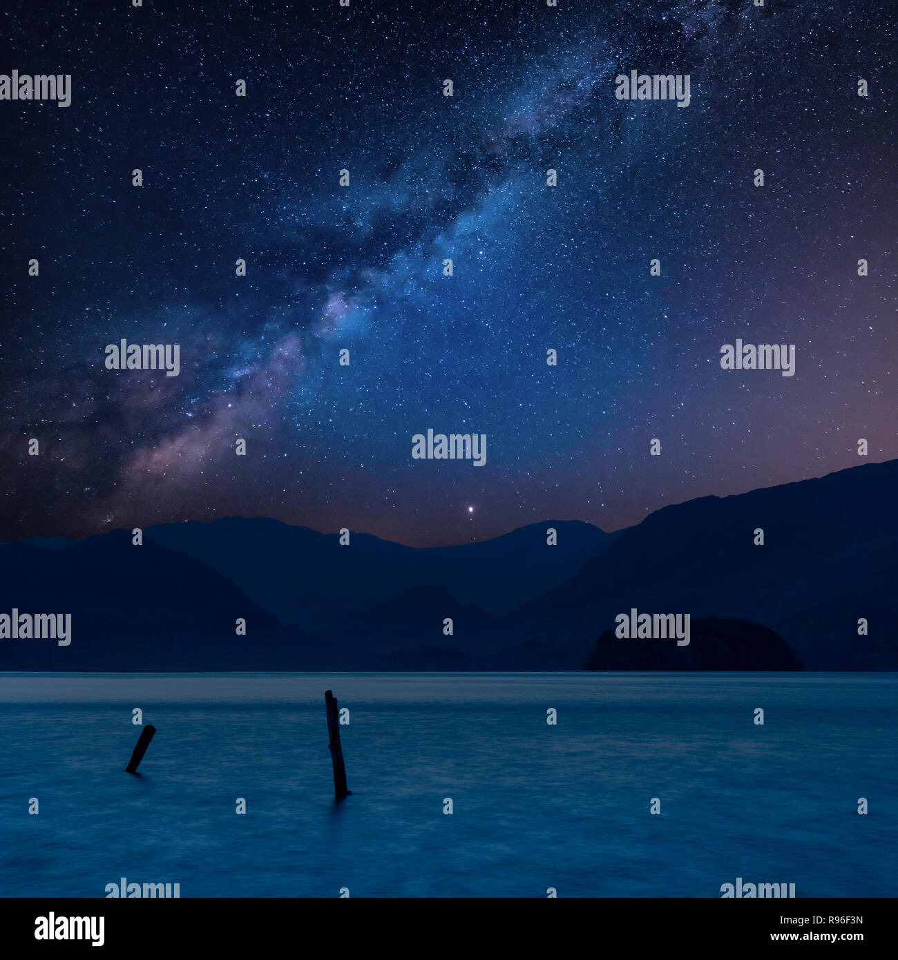 Stunning vibrant Milky Way composite landscape image over Derwent Water ...