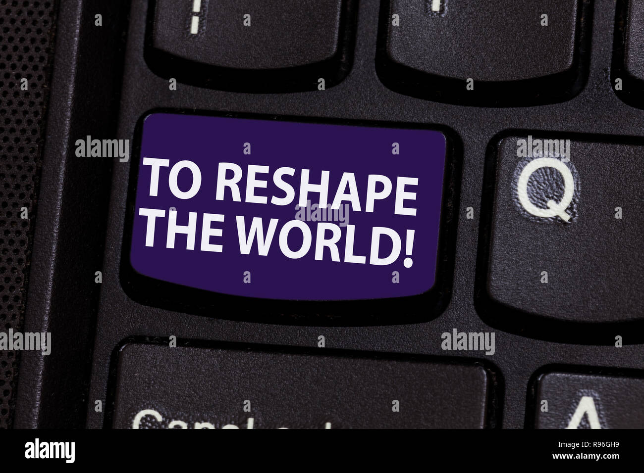 Word writing text To Reshape The World. Business concept for Give the earth new perspectives opportunities Keyboard key Intention to create computer m Stock Photo