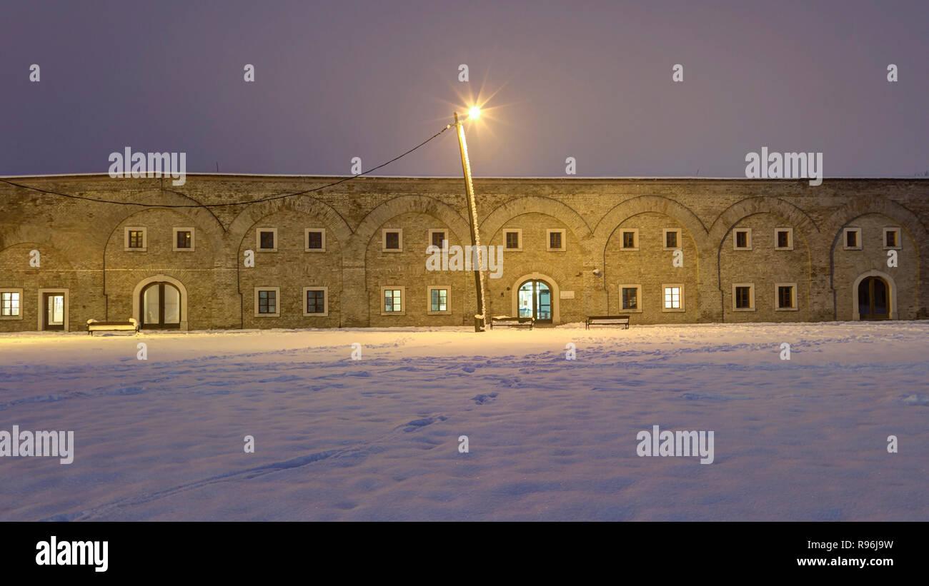 Croatia - Winter view of the Fortress of Slavonski Brod (18th century) at nightfall Stock Photo