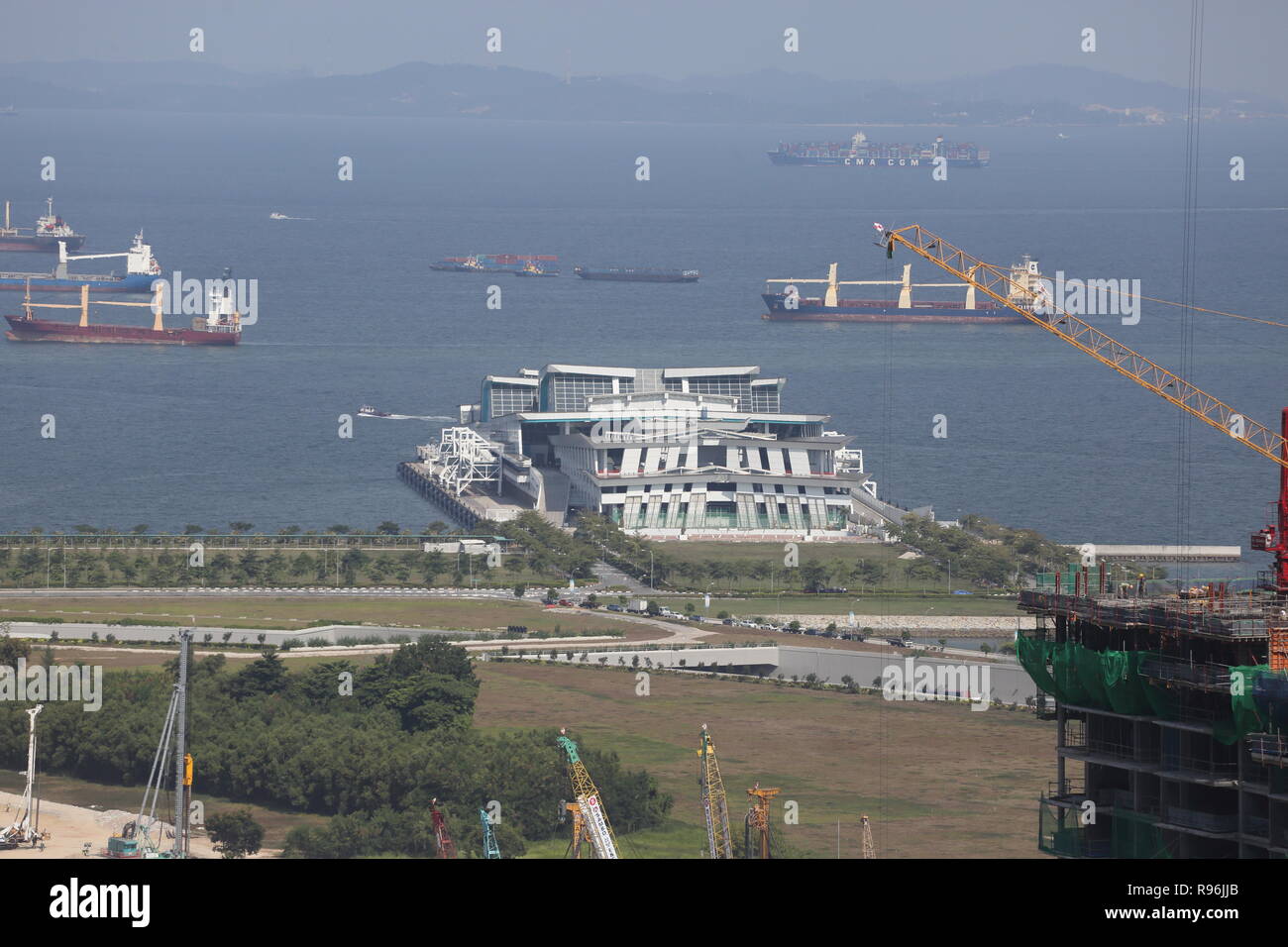 Marina Bay Cruise Centre (MBCC) from an aerial point of view, Singapore. Stock Photo
