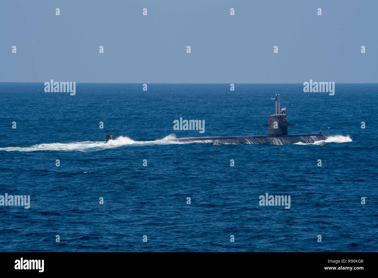 The U.S Navy fast attack submarine USS Louisville underway during anti-submarine warfare exercise SHAREM 195 December 14, 2018 in the Arabian Sea. Stock Photo