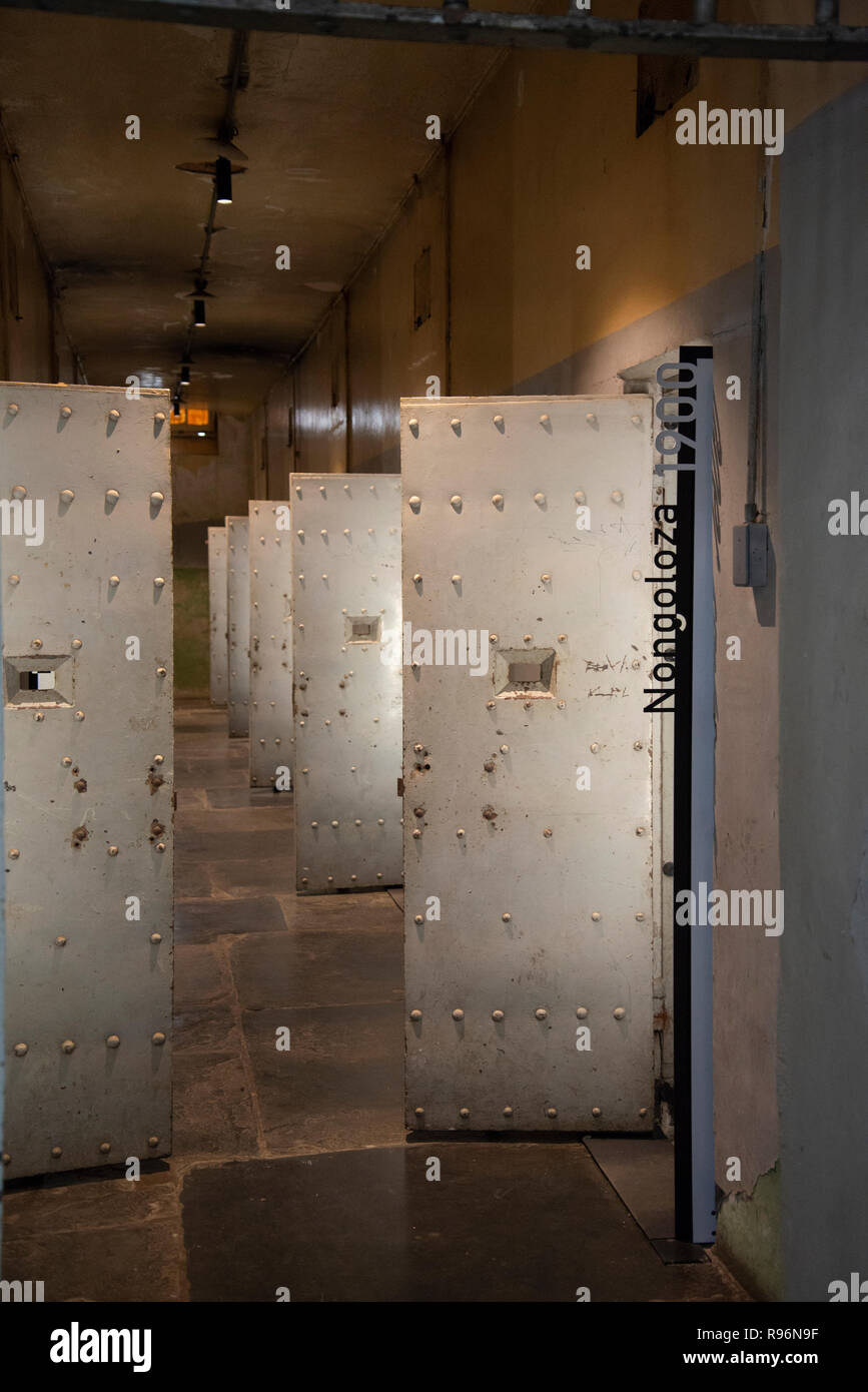Johannesburg, South Africa, 19 December, 2018. A block of isolation cells at the Old Fort on Constitution Hill that form part of a new permanent exhibition there. Using technology such as holograms, the new exhibition additions opened in December, telling the stories about prisoners who were housed here, both during the gold rush and later during apartheid. For example, gang leader 'Nongoloza' was imprisoned here. Prison guards and soldiers also feature in the exhibition as the Old Fort was a military garrison during the Anglo-Boer War. Credit: Eva-Lotta Jansson/Alamy Live News Stock Photo