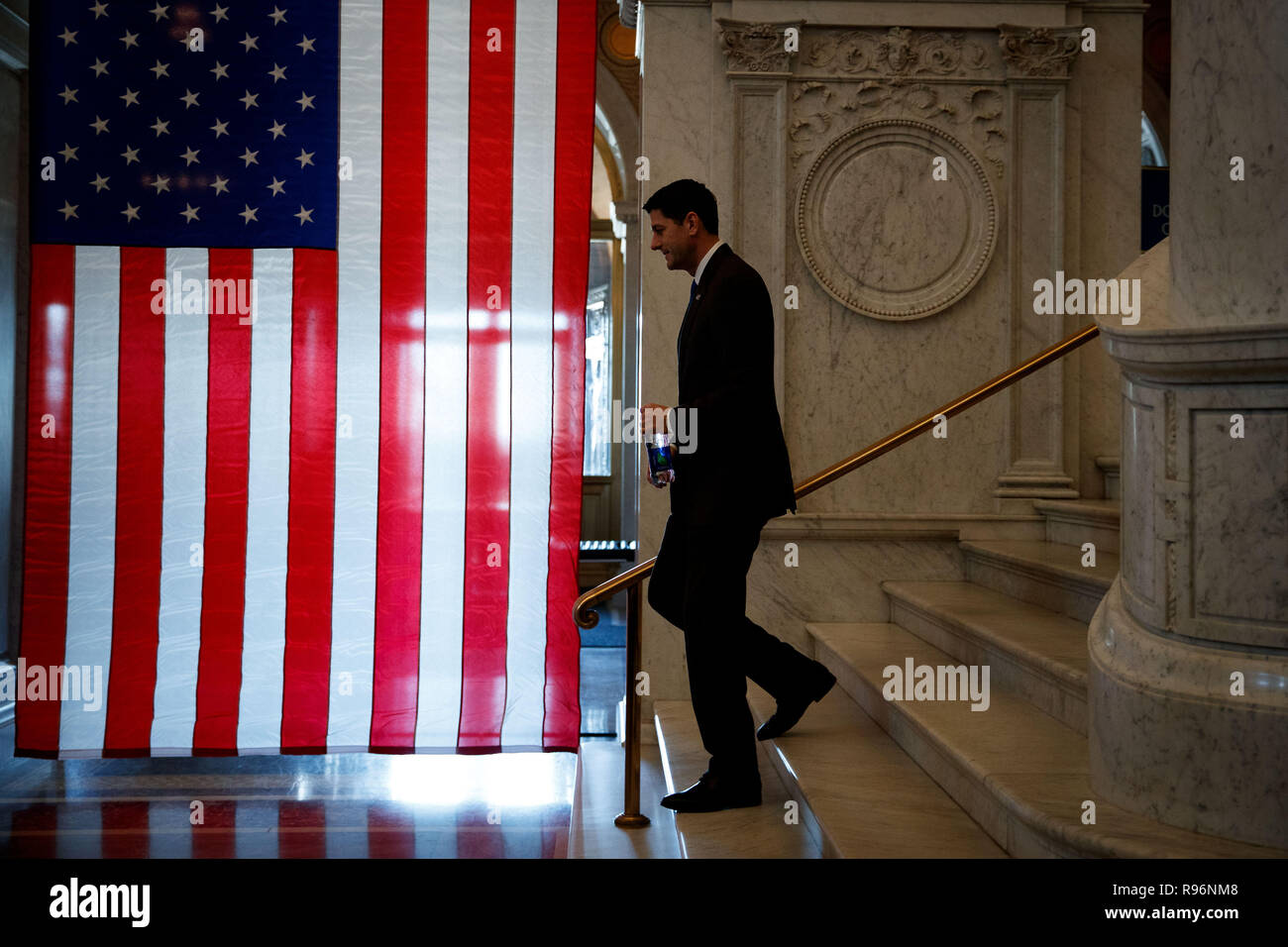 Washington, USA. 19th Dec, 2018. Outgoing U.S. House Speaker Paul Ryan arrives to give his farewell address at the Library of Congress on Capitol Hill in Washington Dec. 19, 2018. Ryan, 48, has served for almost two decades as a congressman representing Wisconsin State in the House of Representatives. His speakership will be succeeded on Jan. 3 by Nancy Pelosi, a Democratic congresswoman who is now House Minority Leader. Credit: Ting Shen/Xinhua/Alamy Live News Stock Photo