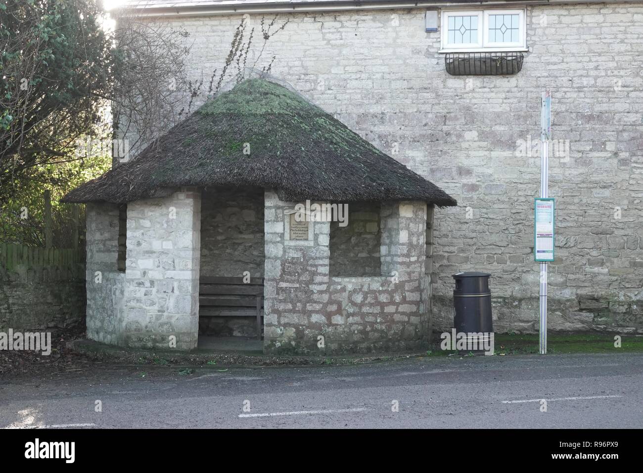 Thatched bus shelter, Government heritage agency Historic England gives an unusual thatched bus shelter at Osmington listed status, Dorset, UK, Credit: Finnbarr Webster/Alamy Live News Stock Photo