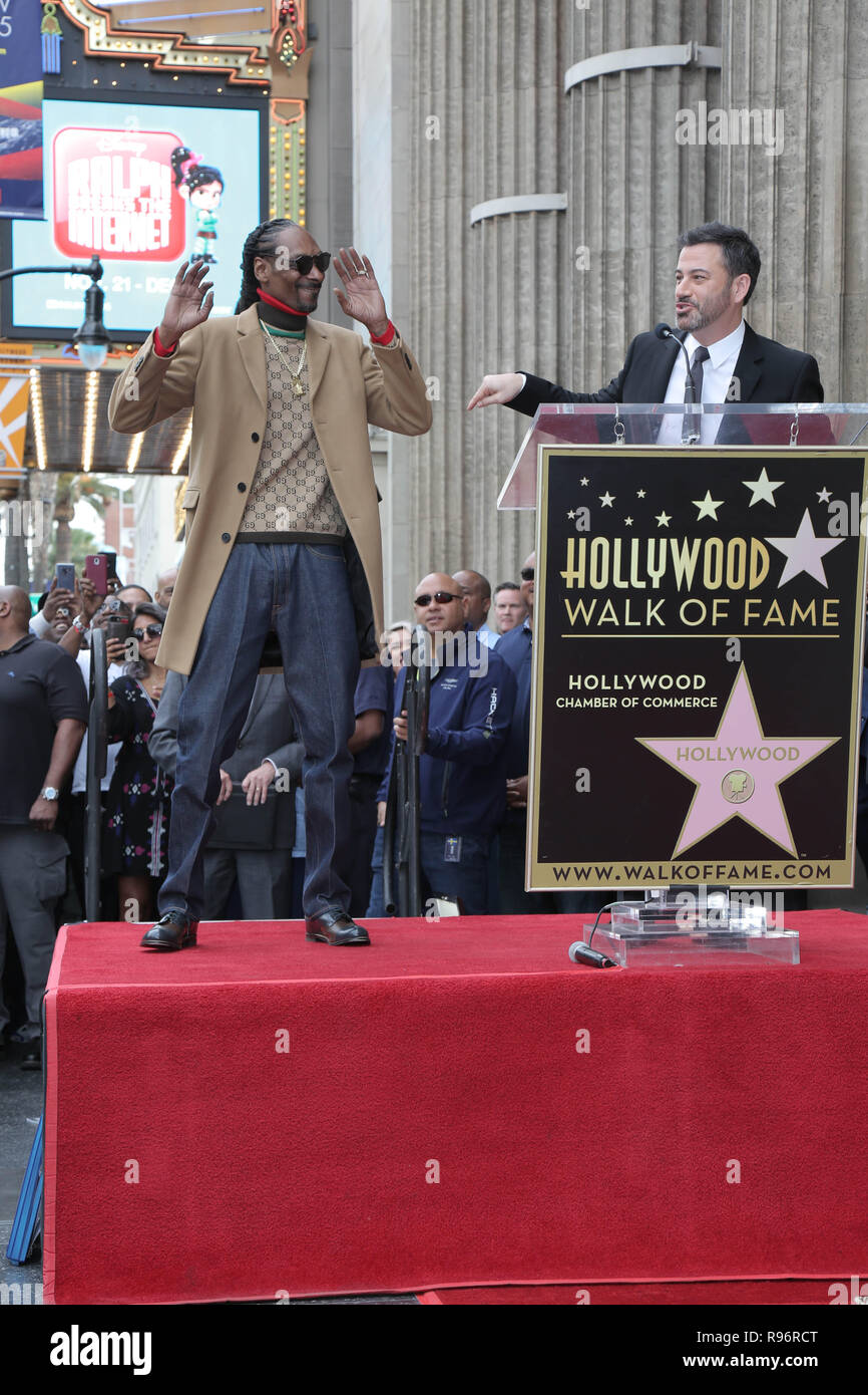 November 19, 2018 - Los Angeles, CA, USA - LOS ANGELES - NOV 19:  Snoop Dogg, Jimmy Kimmel at the Snoop Dogg Star Ceremony on the Hollywood Walk of Fame on November 19, 2018 in Los Angeles, CA (Credit Image: © Kay Blake/ZUMA Wire) Stock Photo