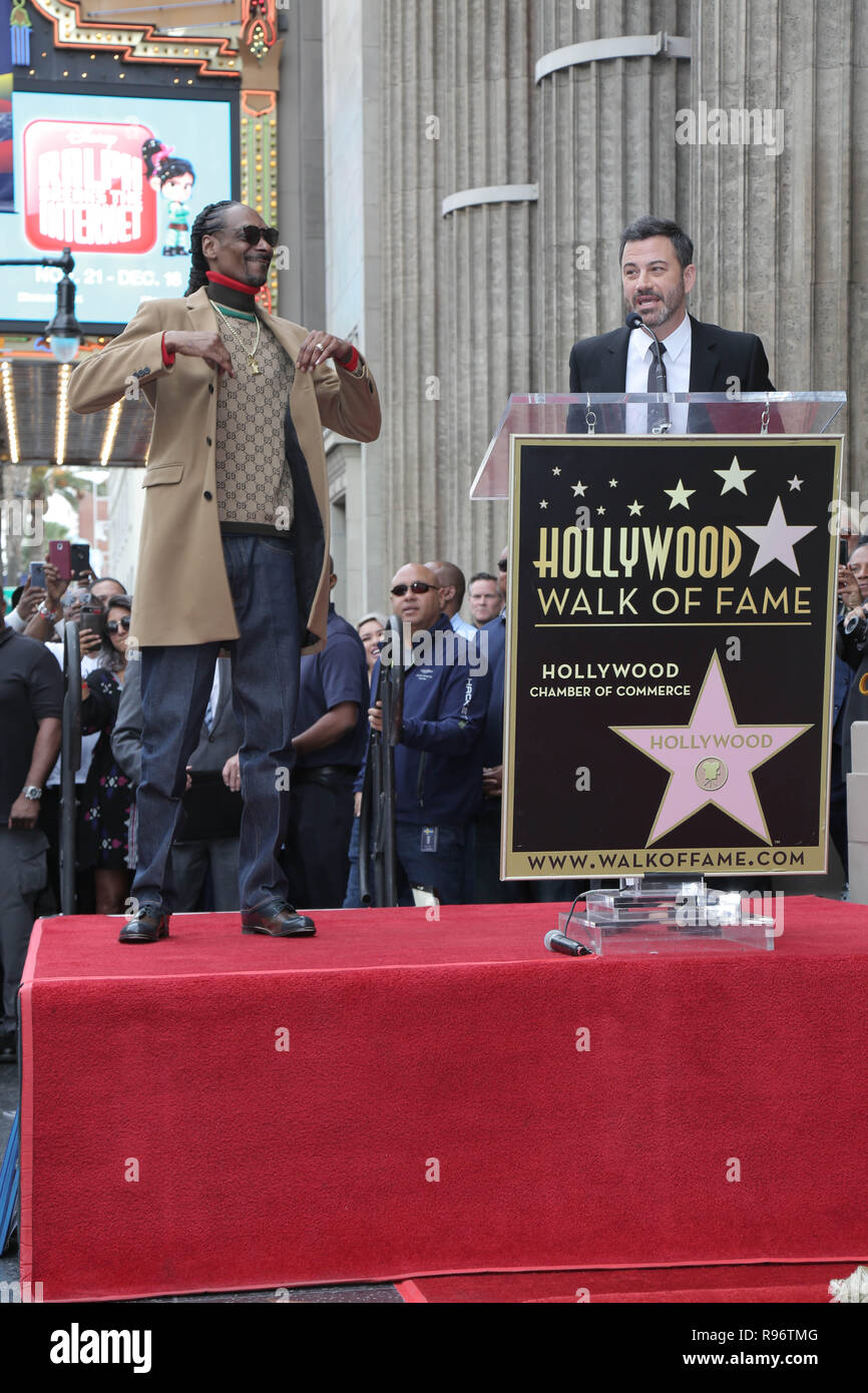 November 19, 2018 - Los Angeles, CA, USA - LOS ANGELES - NOV 19:  Snoop Dogg, Jimmy Kimmel at the Snoop Dogg Star Ceremony on the Hollywood Walk of Fame on November 19, 2018 in Los Angeles, CA (Credit Image: © Kay Blake/ZUMA Wire) Stock Photo