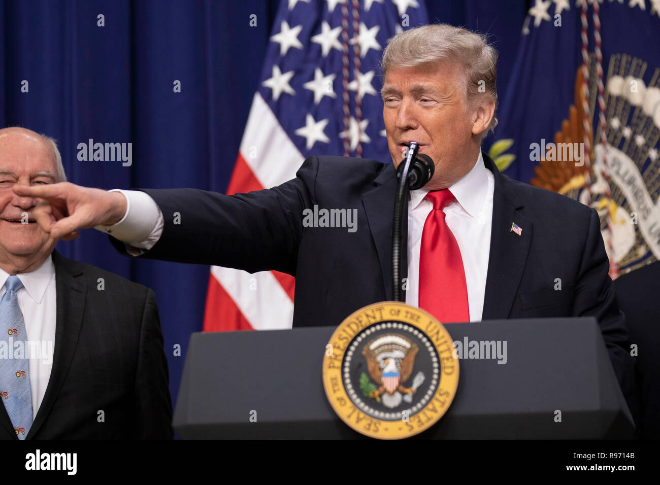 Washington, United States Of America. 20th Dec, 2018. US President Donald Trump delivers remarks before signing the Farm Bill into law at the White House in Washington, DC on December 20, 2018. Credit: Alex Edelman/CNP | usage worldwide Credit: dpa/Alamy Live News Stock Photo