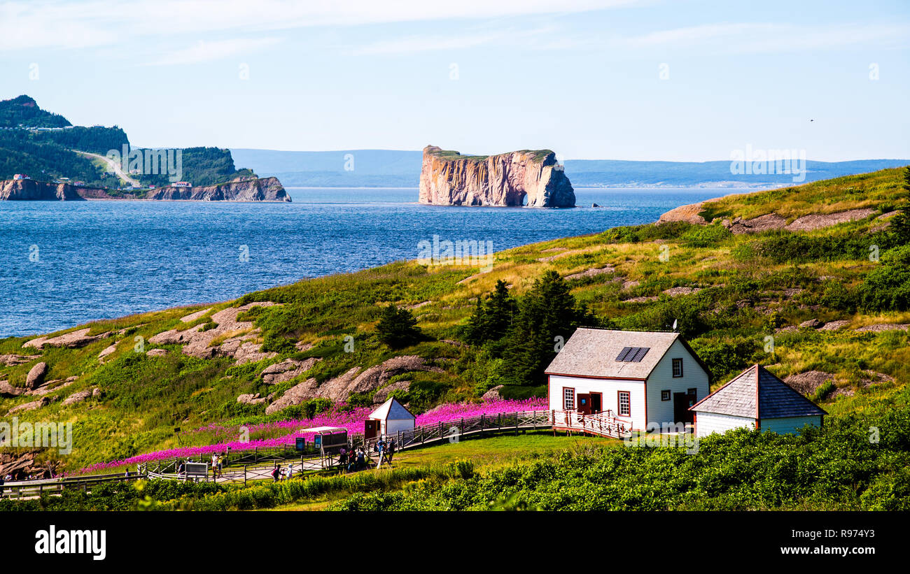 Perce Rock and Bonaventure Island in Gaspesie Quebec Canada Stock Photo