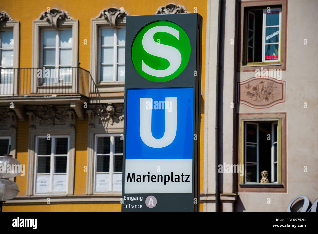 Munich, Germany. August 21, 2018. S-Bahn and U-Bahn station at  Mary's Square (Marienplatz) Stock Photo