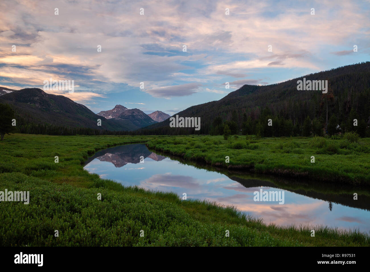Morning reflection, Christmas Meadows, Uinta Mountains, Utah Stock
