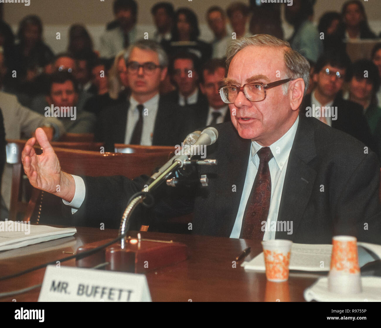 WASHINGTON, DC, USA - SEPTEMBER 4, 1991: Warren Buffett, Chairman Salomon Brothers, testifies before U.S. House Subcmte. on Telecommunications. Stock Photo